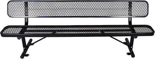 Heavy Duty Metal Park Bench for Outside, Outdoor Garden Benches with Backrest & Portable Frame, Expanded Metal Mesh Bench for Shopping Malls, Lawn, Park, Deck, Patio, Porch (Black, 8FT/96INCH)