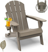 GREENVINES Folding-Adirondack-Chair | Wood Grain | HDPE Plastic | Fire Pit Chairs | All Weather | Cup Holder - Photo 1