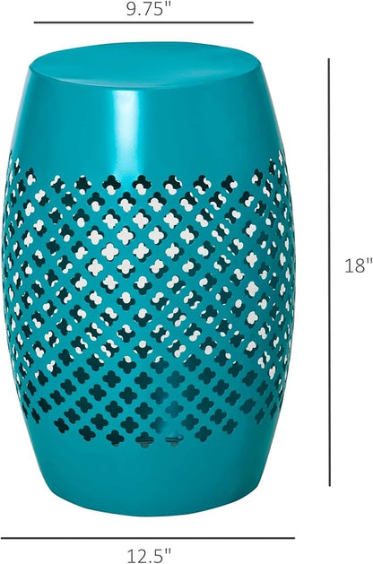 Outsunny 12" Steel Outdoor Side Table, Round Hollow Drum Patio End Table, Accent Table for Indoor and Outdoor, Blue