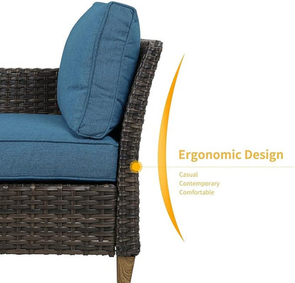 Grand patio Sofa Sets Outdoor Furniture Sets, Wicker Patio Furniture 7-Piece Sectional Sofa with Thick Cushions for Yard Garden Porch for Six (Peacock Blue Sofa Set for Six, 7 PCS)