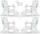Ciokea Folding Adirondack Chair Set of 4 with Retractable Ottoman Fire Pit Patio Chair with Pull Out Foot Rest Weather - Photo 1
