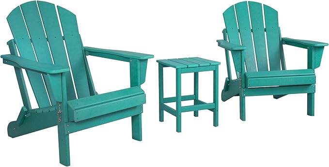 WO WESTIN OUTDOOR HDPE Laguna 3PC Outdoor Poly Adirondack Chair Set with Side Table, Turquoise