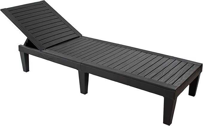 Sunnydaze 5-Position Outdoor Adjustable Chaise Lounge Chair - UV- and Weather-Resistant Polypropylene Resin - Wood-Look Design - Black - Set of 2