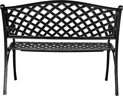 Outdoor Patio Garden Bench All-Weather Cast Aluminum Loveseats Park Yard Furniture Porch Chair for Patio Park Path Yard Lawn Work Entryway Decor Deck (Black)