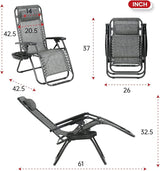 PayLessHere Set of 2 Folding Lounge Chair Adjustable Zero Gravity Chair Beach Chair Textilene Lawn Patio Chair with - Photo 3