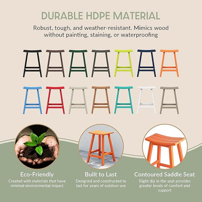 WestinTrends Malibu 24 Inch Outdoor Bar Stools, All Weather Resistant Poly Lumber Adirondack Counter Height Stools, Orange