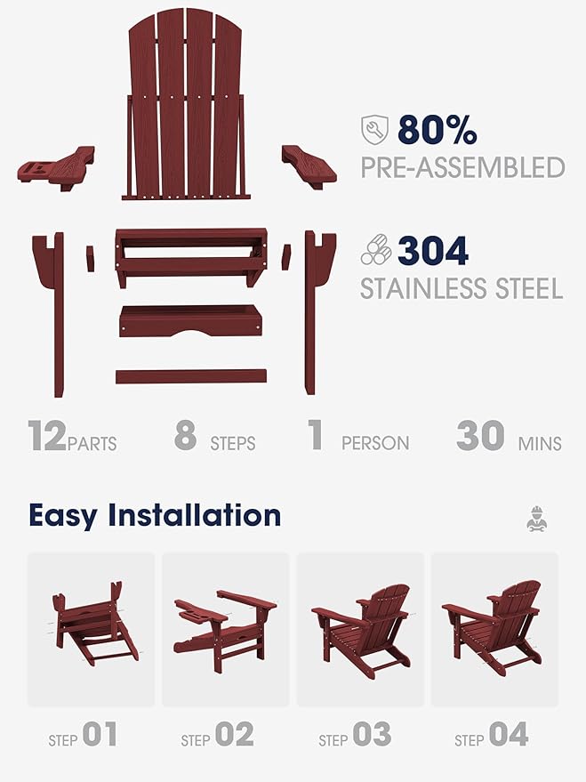 KINGYES Adjustable Folding Adirondack Chair with Footrest & 4-in-1 Multi-Functional Armrest Organizer - Photo 8