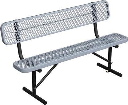 6ft Gray Metal Park Bench with Backrest, Heavy Duty Outdoor Benches Weatherproof Steel Long Playground Bench Seats, Commercial Garden Benches Red Dock Benches for Lawn, Park, Deck,Patio, Porch