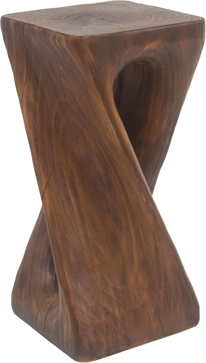 Christopher Knight Home Novi 26.8"H Lightweight Concrete Outdoor Side Table, Hollow Twist-Shaped Patio End Table, MGO Outdoor Coffee Table, Garden Plant Stand Indoor, Wood-Like Texture, Antique Brown