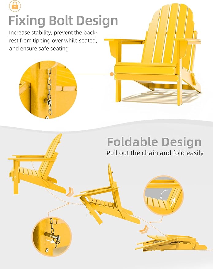 Folding Adirondack Chair - Durable HDPE Poly Lumber All-Weather Resistant - Photo 5