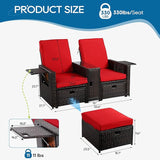 5PCS Outdoor Wicker Chaise Lounge Chair - Rattan Adjustable Reclining Patio Lounge Chair with Ottoman and Coffee Table - Photo 2