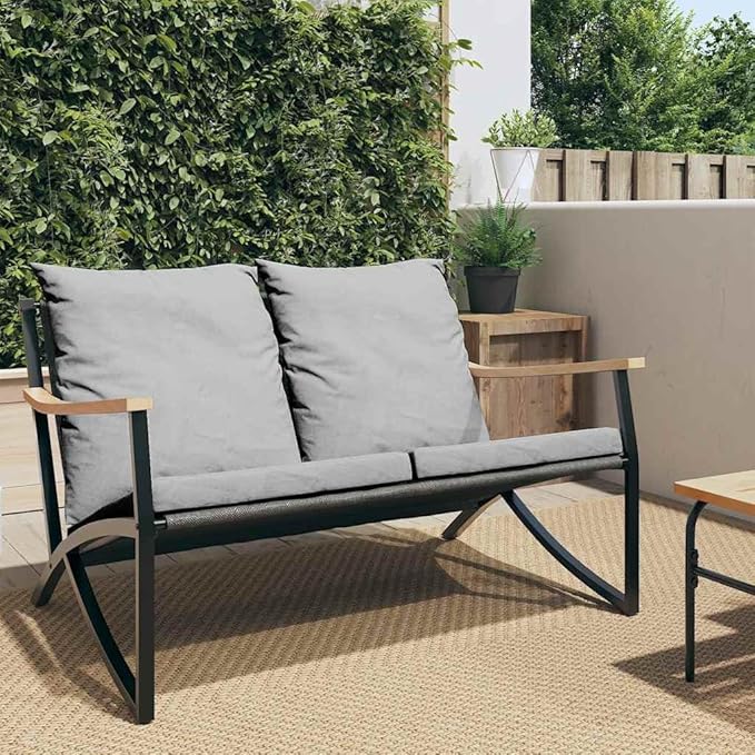 2-Seater Outdoor Garden Bench with Cushions, 47.2 Inch Modern Metal Patio Bench for Backyard, Balcony, and Terrace - Photo 1