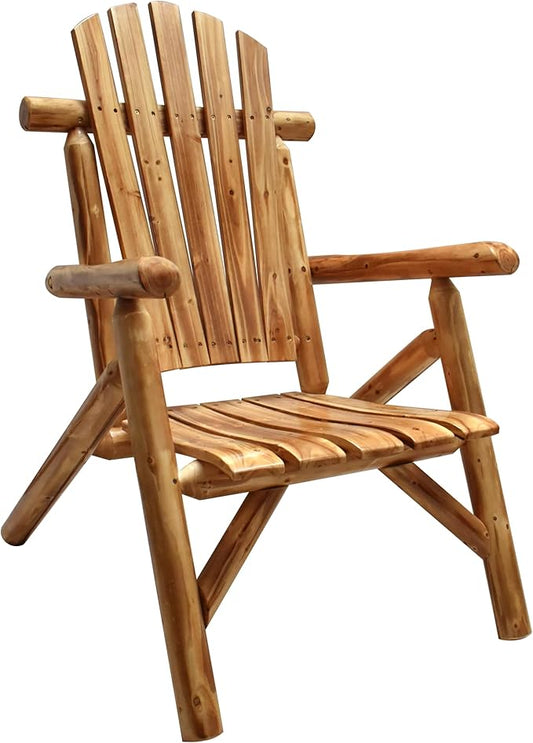 Anraja Wooden Adirondack Chair Outdoor Wood Log Furniture Porch Patio Outside Rustic Seating Indoor Lawn Lounge Country Deck Farmhouse Fire Pit, Brown 42.12in Tall
