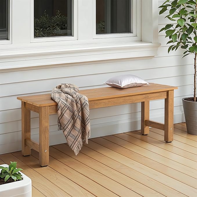 ONBRILL Outdoor Benches Weatherproof, 2-Person Poly Lumber Garden Bench - Photo 2