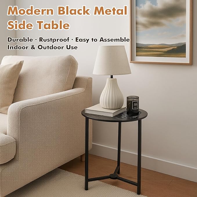 Party Zealot Set of 2 Small Round Metal Side Tables, 13-Inch Black Outdoor End Tables for Patio, Balcony, Porch or Garden – Weather-Resistant Corner Coffee Table for Small Spaces & Indoor Plant Stand