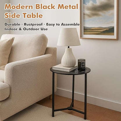 Party Zealot Set of 2 Small Round Metal Side Tables, 13-Inch Black Outdoor End Tables for Patio, Balcony, Porch or Garden – Weather-Resistant Corner Coffee Table for Small Spaces & Indoor Plant Stand
