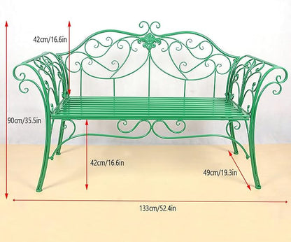 Outdoor Metal Garden Bench, Patio Seating with Backrest & Armrests, 2-3 Person Capacity, Durable Furniture for Balcony, Porch, Courtyard & Park (Brown)