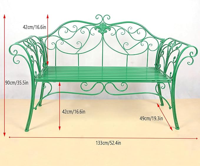 Outdoor Metal Garden Bench, Patio Seating for 2-3 with Backrest & Armrests, Perfect for Balcony, Porch, Courtyard & Park - Durable Red Patio Furniture
