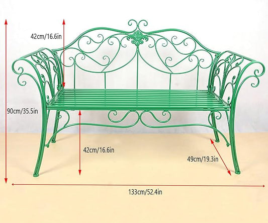 Outdoor Metal Garden Bench, Patio Seating for 2-3 with Backrest & Armrests, Perfect for Balcony, Porch, Courtyard & Park - Durable Red Patio Furniture