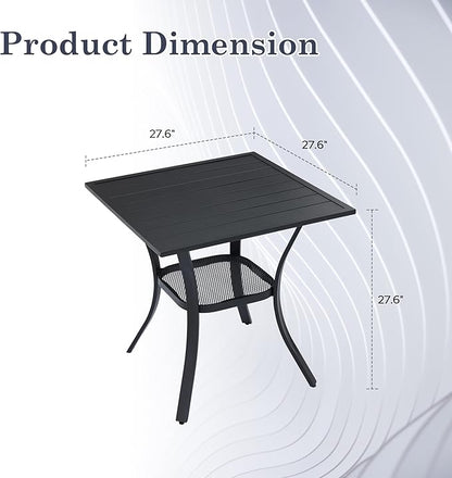 Outdoor Dining Table with Storage Shelf, 27.5" All-Weather Square Patio Dining Table for 2, Metal Patio Table for Garden Lawn Porch Deck Yard, Black
