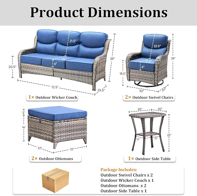 Luxury High Back Patio Furniture Set with 6-Inch Thick Cushions - Photo 9