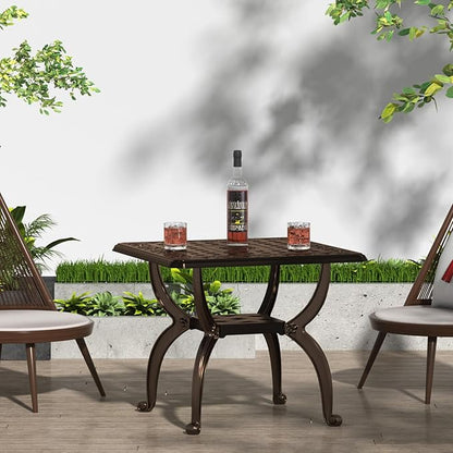 Square Outdoor Coffee Table Set of 2, Cast Aluminum Side Table with Storage,Indoor End Table, All-Weather Bistro Table for Patio Garden Lawn, Bronze