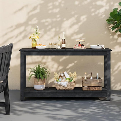Stoog Outdoor Console Table, All-Weather 2-Tier Patio Console Table with Adjustable Feet, Low Maintenance, for Backyard, Garden, Entryway, and Deck, Black