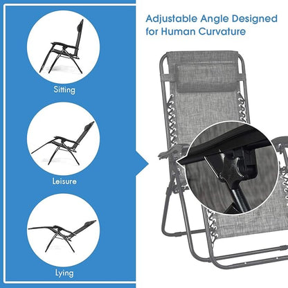 Giantex 3 PCS Zero Gravity Chair Patio Chaise Lounge Chairs Outdoor Yard Pool Recliner Folding Lounge Table Chair Set (Gray)
