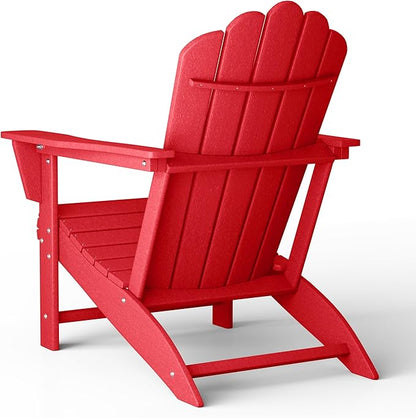 Costaelm Lakeview Outdoor Patio HDPE Adirondack Chair with Cup Holder, Red