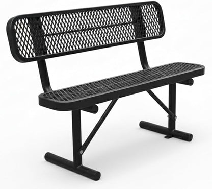 4 ft Outdoor Park Bench – Heavy-Duty Steel Frame & Rust-Resistant Thermoplastic Coating, Suitable for Gardens, Courtyards, Campuses, Commercial Spaces (Black, 4ft)
