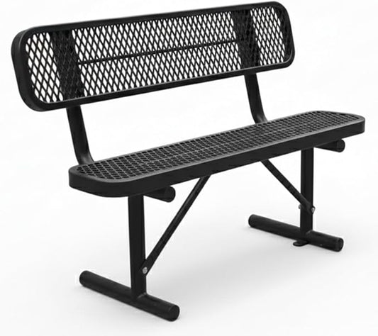 4 ft Outdoor Park Bench – Heavy-Duty Steel Frame & Rust-Resistant Thermoplastic Coating, Suitable for Gardens, Courtyards, Campuses, Commercial Spaces (Black, 4ft)