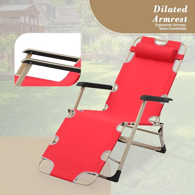 Athena Collection Zero Gravity Outdoor Lounge Chair with Headrest, 26" Width Reclining Pool Lounge Lawn Chairs Recliner, Outdoor Chaise for Beach Patio Backyard Outside, Red