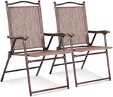 Giantex Set of 2 Patio Folding Chairs, Outdoor Patio Dining Chairs w/Armrest, Sling Back, Metal Frame - Photo 1
