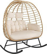 SWITTE Double Wicker Egg Rocking Chair Outdoor, Indoor Egg Swing Loveseat with Thick Cushions - Photo 1