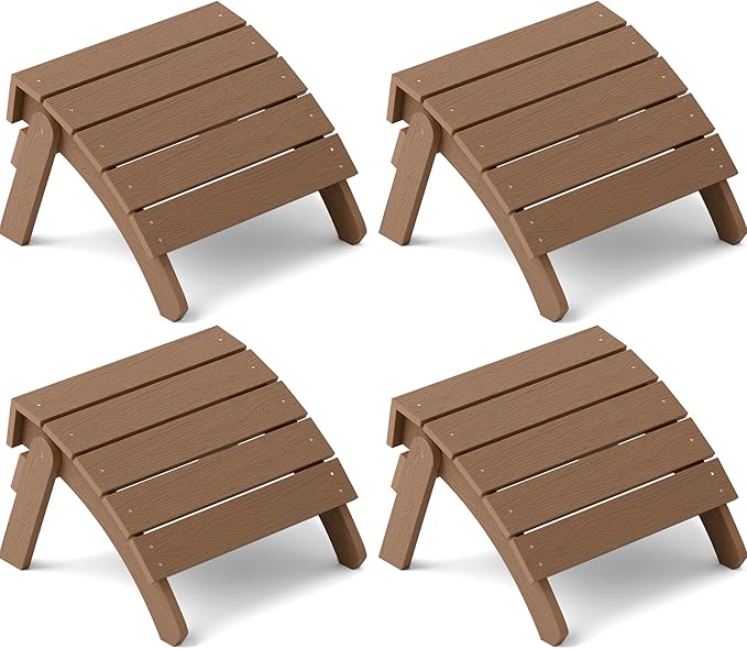 YEFU Adirondack Ottoman, Patio Foot Rest, Adirondack Foot Rest (4-Piece Folding Adirondack Ottoman, Teak)