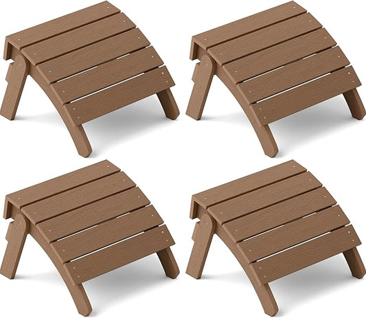 YEFU Adirondack Ottoman, Patio Foot Rest, Adirondack Foot Rest (4-Piece Folding Adirondack Ottoman, Teak)