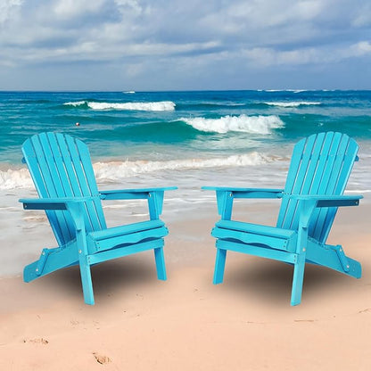 KEVINSPACE Adirondack Chair Folding AdirondackChairs Set of 2 Outdoor Chairs PatioChairs Setof2 Solid Wood Porch ChairsFire for Adult PitChairs Front PorchChairs for Garden Backyard Beach Blue