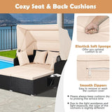Moccha Outdoor Daybed with Retractable Canopy, Wicker Cabana with 2 Side Tables & Soft Cushions - Photo 6