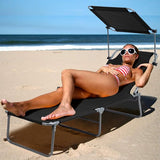 Giantex Tanning Chair, Patio Chaise Lounge Chair with 5 Adjustable Position, Shade Canopy, Storage Pocket, Camping Cot - Photo 8