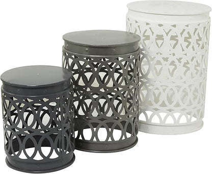Deco 79 Metal Side End Accent Table Indoor Outdoor Nesting End Table with Carved Trellis Design, Set of 3 Side Table 23", 19", 15"H, Multi Colored