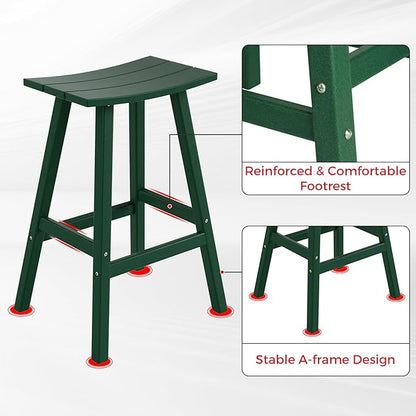 Costaelm All-Weather Bar Stools Set of 3, 29" Height Outdoor Bar Stools, Adirondack Poly Patio Bar Stool for Patio, Deck, Kitchen Counter and Garden, Dark Green