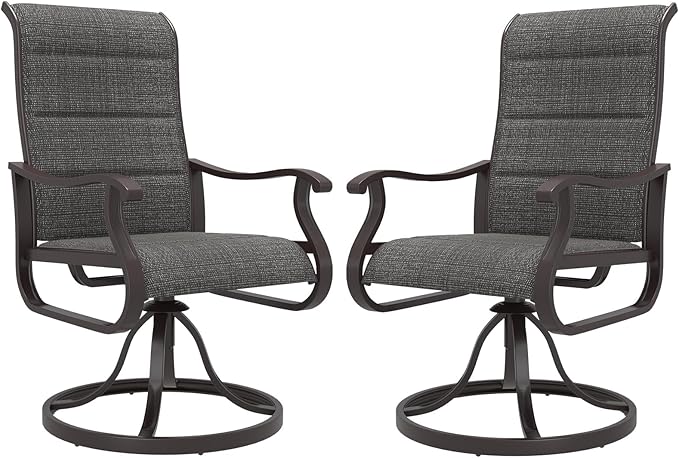 Amopatio Padded Patio Swivel Chairs Set of 2, Outdoor Dining Chairs with Ultra Soft Textilene High Back Seat & Metal Rocker Frame, for Backyard Deck Lawn (Dark Grey)