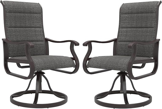 Amopatio Padded Patio Swivel Chairs Set of 2, Outdoor Dining Chairs with Ultra Soft Textilene High Back Seat & Metal Rocker Frame, for Backyard Deck Lawn (Dark Grey)
