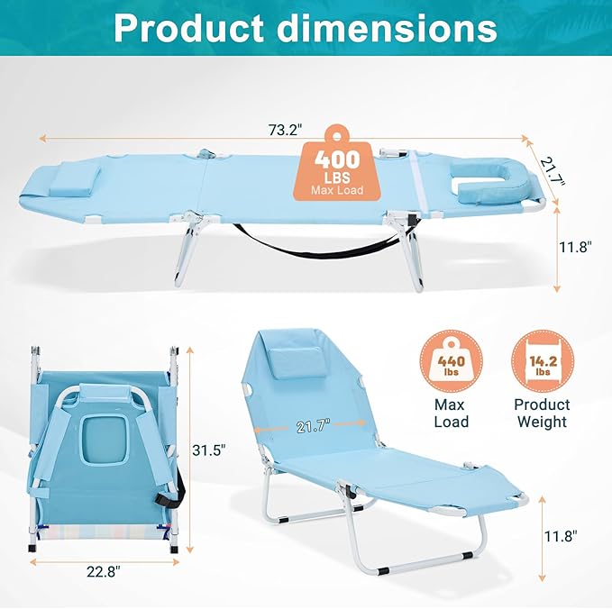 ABORON 2-in-1 Tanning Chair with Face Hole, Folding Camping Cot for Adults - Photo 3