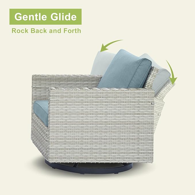 Wicker Outdoor Patio Furniture Set - 8 Piece Patio Conversation Set with 4 Swivel Rocker Chairs, 2 Rattan Ottoman - Photo 4