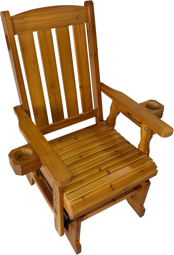 Fortune Candy Wooden Patio Glider for One Person, with High Back and Deep Contoured Seat, Solid Fir Wood, Heavy Duty 600 LBS (Teak Tone, 1-Seater)