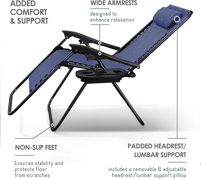 Nestl Zero Gravity Chairs Set of 4, Patio Lounge Chair Outdoor with Pillows & Cup Holder Trays - Photo 6