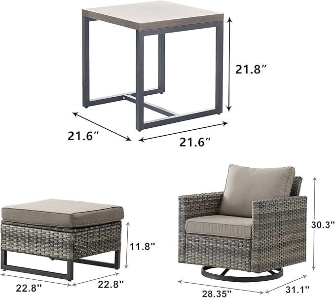 Rilyson Wicker Outdoor Patio Furniture Set - 5 Piece Patio Conversation Set with 2 Swivel Rocker Chairs - Photo 5