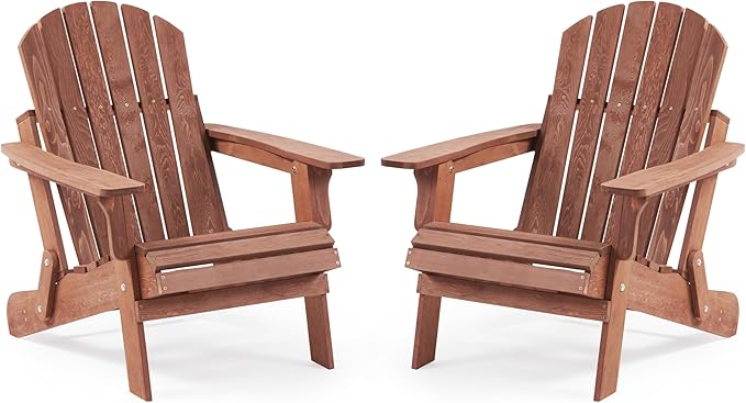 Oversized Wooden Folding Adirondack Chair with Pre-Assembled Backrest and Seat Board, Lounge Chair for Outdoor Patio Garden Lawn Backyard Firepit Deck Pool Beach