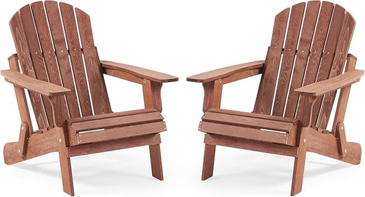 Oversized Wooden Folding Adirondack Chair with Pre-Assembled Backrest and Seat Board, Lounge Chair for Outdoor Patio Garden Lawn Backyard Firepit Deck Pool Beach